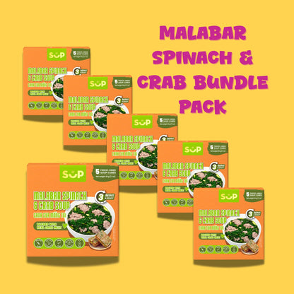 Malabar Spinach & Crab Soup freeze-dried cubes pack with bright orange and green packaging