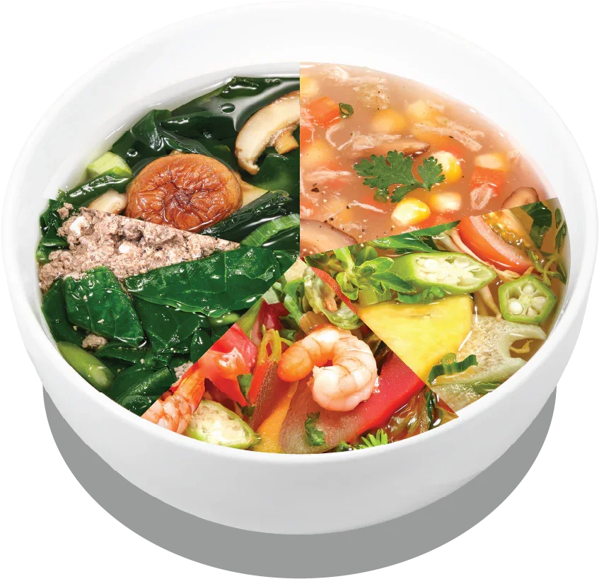 Vegetarian Vietnamese sweet and sour soup with fresh herbs and tamarind flavor