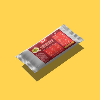 Shrimp sweet and sour soup freeze-dried soup cubes package on yellow background